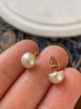 Antique Faux Pearl Original Pierced Screw Post Earrings